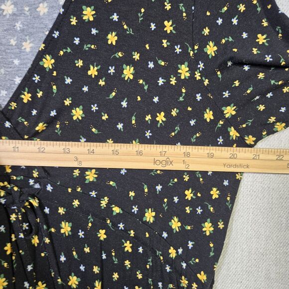 ASOS Maternity Dress Ditzy Floral Long V Tie Front 8 Black Yellow - Picture 12 of 16